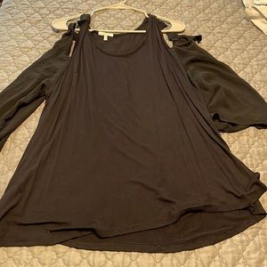 Black flowy cold shoulder top with chiffon sleeves